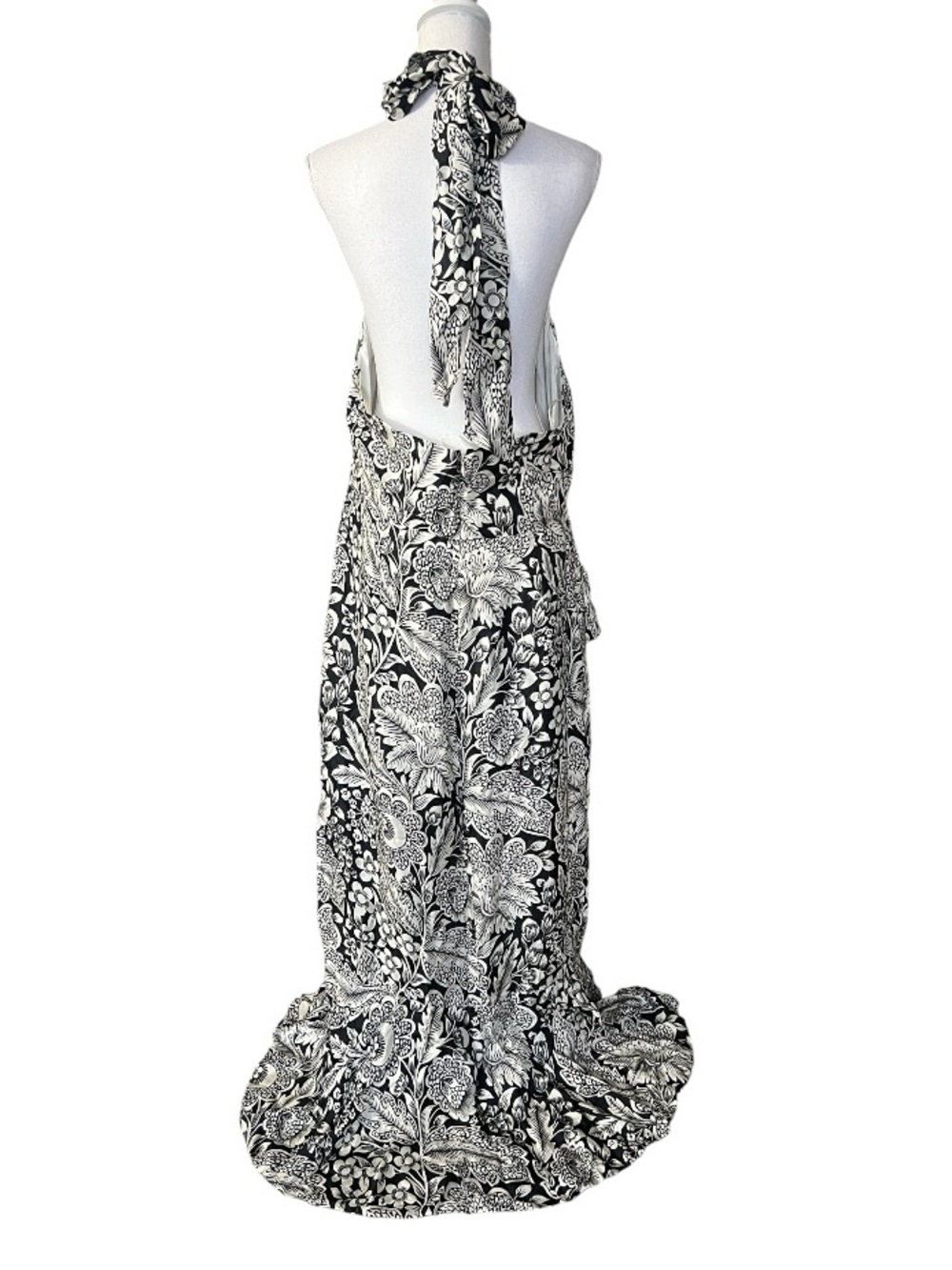 J.Crew Collection Black Ivory Floral Open-Back Halter Maxi Dress Size 16 NWT - Picture 4 of 10